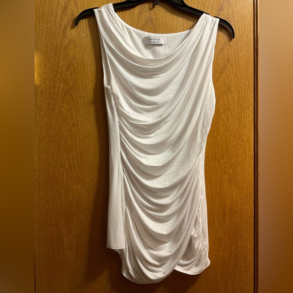 Women’s Bailey 44 White Draped Ruched Sleeveless Top Knit Blouse